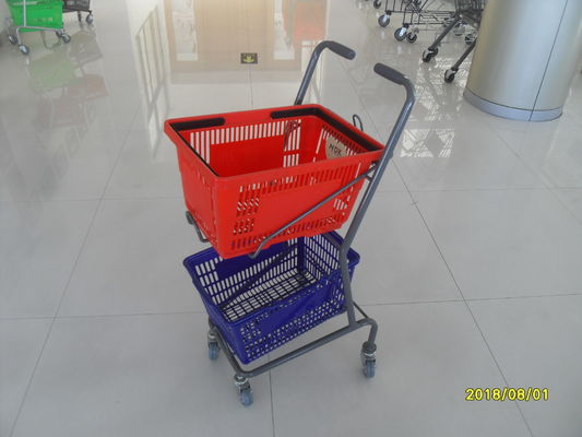 China Red / Blue Supermarket Shopping Trolley With 4 Swivel 3 Inch PVC Casters factory