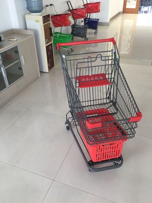 China Grey Powder Coating Grocery Trolley Cart , Large Capacity Shopping Trolley 4 Inch PU Casters factory