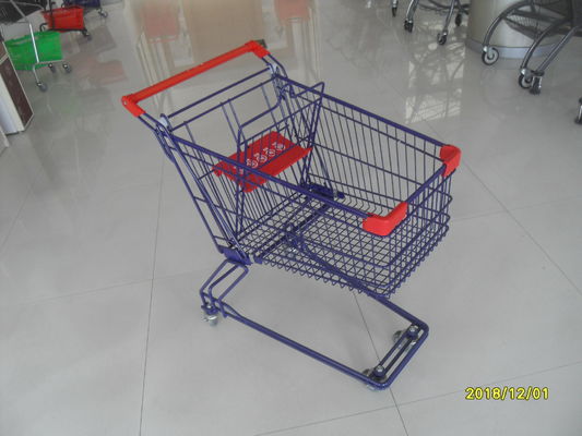 China Easy Push Handle Wire Shopping Trolley , 4 Wheel Shopping Trolley Red Plastic Parts factory