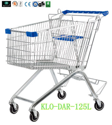China 125L Toddler Metal Supermarket Cart With Beer Rack / 4 Swivel 4 Inch PU Wheel factory
