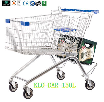 China Low Carbon Steel Metal Shopping Cart With Wheels / Supermarket Shopping Trolleys factory